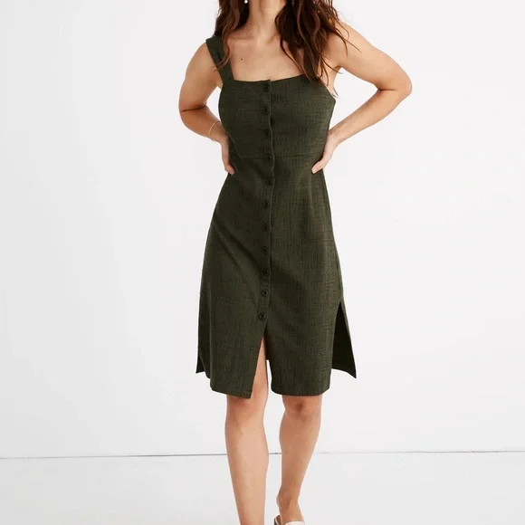 slim fit dress slacks Green Chiffon Square Neck Tamar Midi Dress